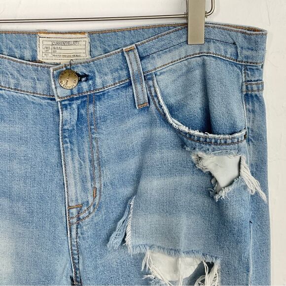 Current Elliott Blue The Fling Tattered Destroy Slim Denim Jeans 27 - Picture 2 of 6
